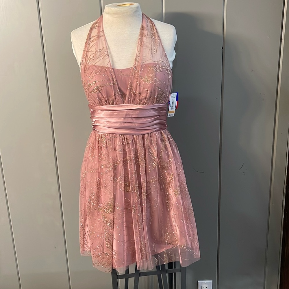 NWT Morgan Co Dress Halter Pink Metallic Barbie Ballet Princess Fairy Bridesmaid